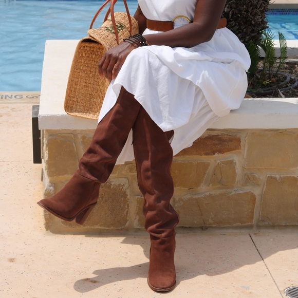 Madewell The Jimi Brown Suede Over The Knee Foldable High Boots Western Boho - Picture 2 of 16